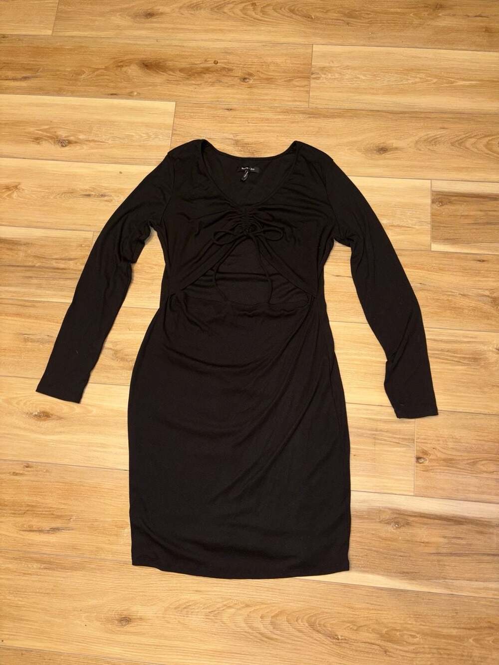 BCBG Paris Black Long Sleeve Cutout Front Mini Dress Size XL